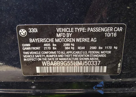 2017 BMW 330I из США, поврежденный, VIN WBA8B9G55HNU50337